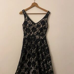 Forever 21 Black and Cream Floral Lace Midi Dress